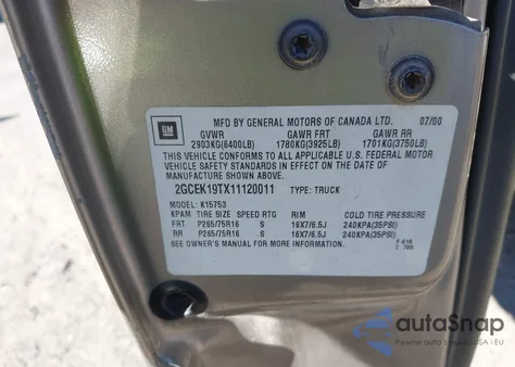 2001 Chevrolet Silverado 1500 Lt from USA, damaged, VIN 2GCEK19TX11120011